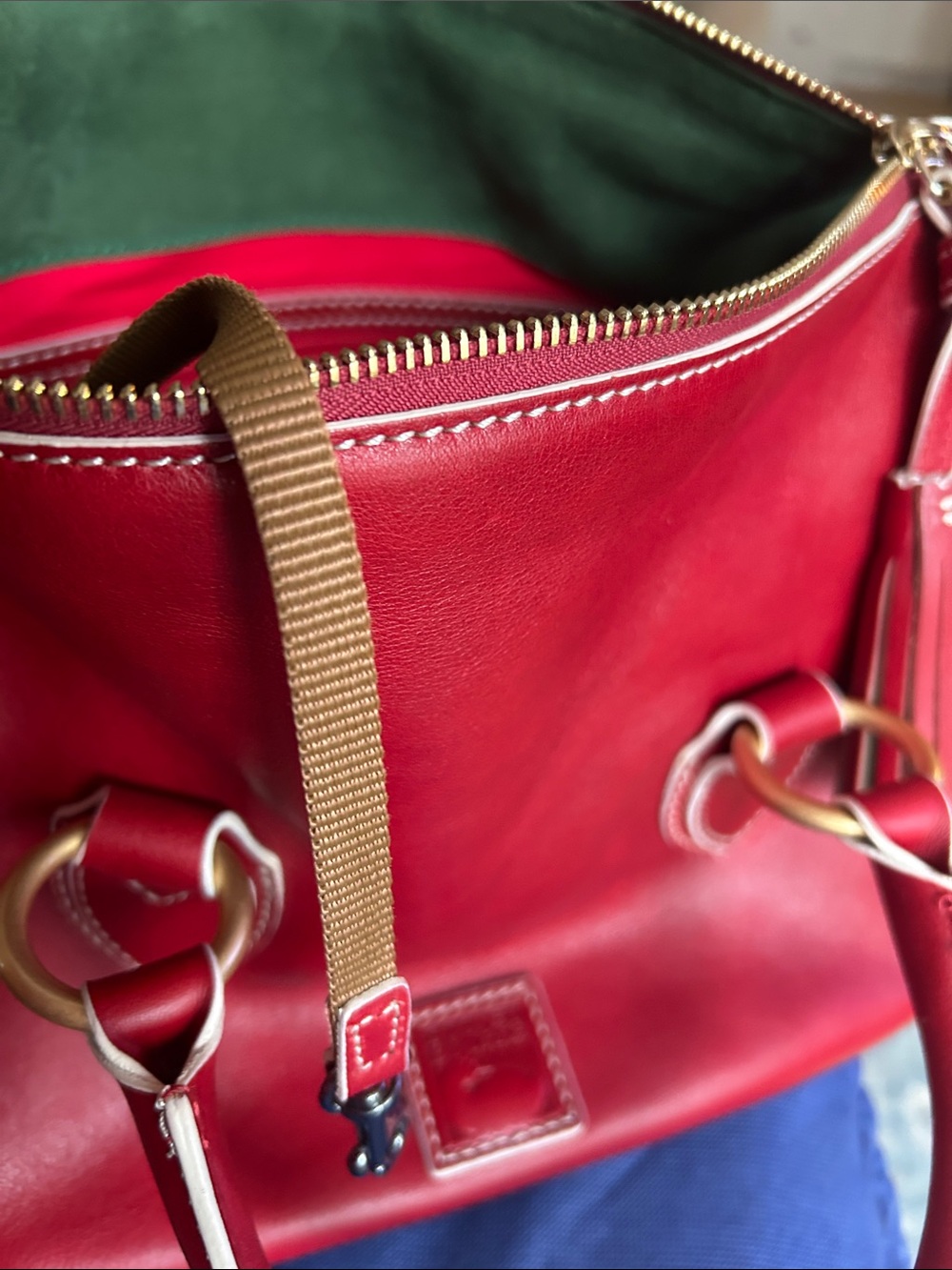 Dooney & Bourke Red Leather Satchel with Gold Hardware - Picture 9 of 11